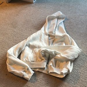 cropped white zip up sweater